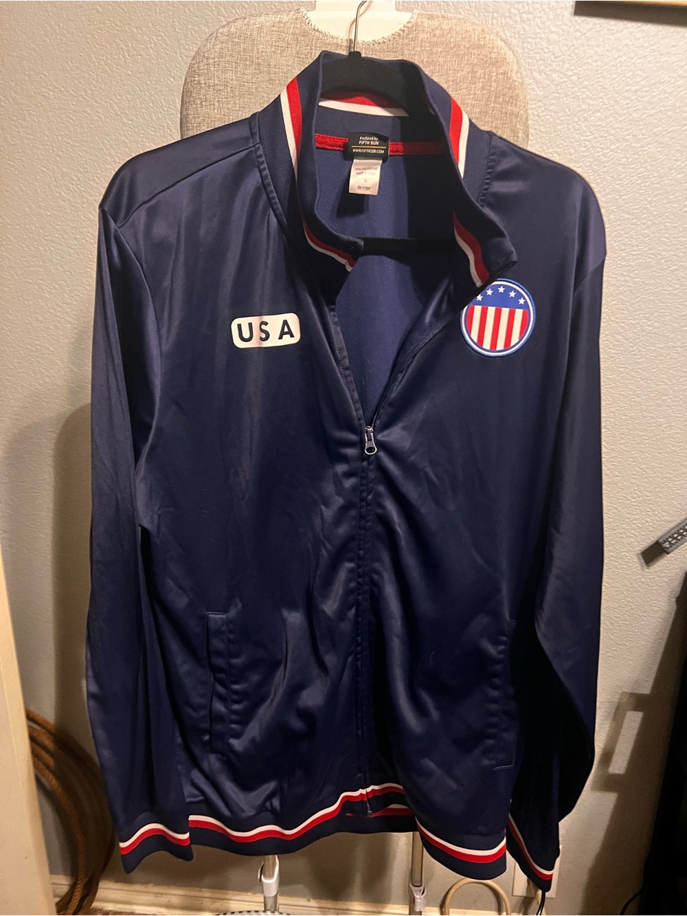 Fifth Sun Navy Track Jacket with Red & White Trim